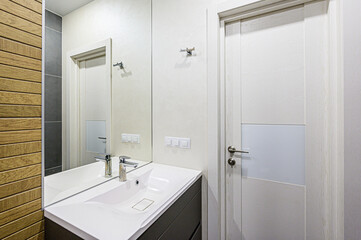 interior apartment room bathroom, sink, decorative elements, toilet. WC, sanitary unit, wash room