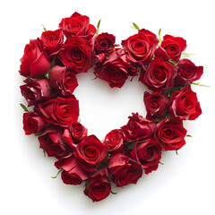 red heart Made of Red Roses Isolated white background
