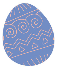 Decorative egg with blue pattern. Cute easter symbol