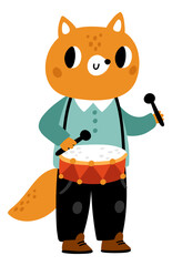 Fox musician character. Cute animal. Fairy tale music player