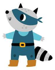 Funny racoon in face mask. Cute animal character