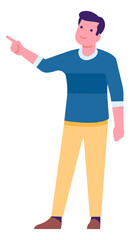 Man pointing direction. Cartoon person hand gesture