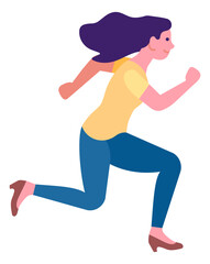 Running woman. Hurrying female character. Cartoon person