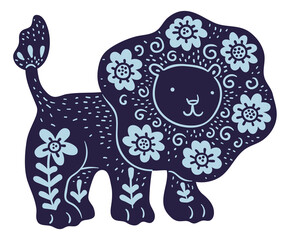 Lion shape with floral pattern. Leo zodiac sign