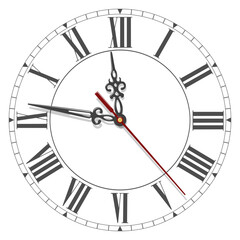 Vector elegant antique dial with roman numerals and curly hands