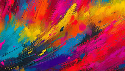 Colourful paint splash, modern art, colors, green, red, yellow, blue, rainbow, acrylic paint,...