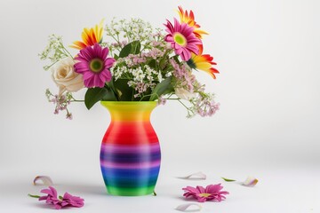 3d printed rainbow vase with flowers