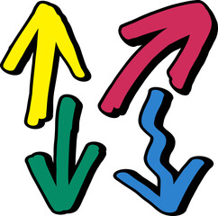 Handgezeichnete, farbige Pfeile mit dicken, schwarzen Konturen 