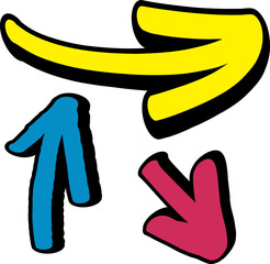 Fototapeta premium Handgezeichnete, farbige Pfeile mit dicken, schwarzen Konturen 