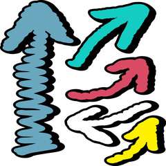 Handgezeichnete, farbige Pfeile mit dicken, schwarzen Konturen 