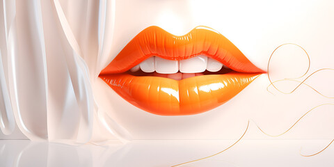 Igniting Passion with Orange Lips Dipped in Liquid Brilliance