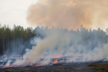 smoke rising from forest burning in background