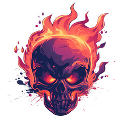 Fire skull monster face character design, transparent design for clothes, Ai Generated Images