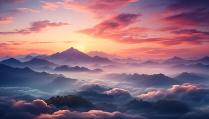 Majestic mountain peak reflects tranquil sunset in nature beauty generated by AI