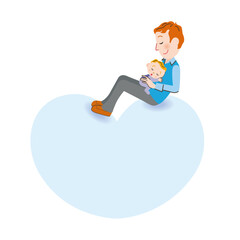 ハートの上で抱っこをするパパ