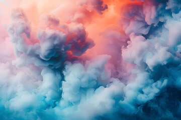 a swirling mass of white smoke that blends into blue and red hues at the top. creative concept - obrazy, fototapety, plakaty