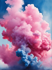 puffs of pink smoke in front of a blue background watercolor trending on artstation sharp focus 