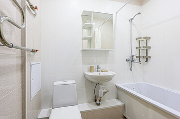 interior apartment room bathroom, sink, decorative elements, toilet. WC, sanitary unit, wash room