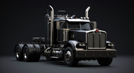 Black truck on black uniform background. Cargo and shipment concept. Generative AI