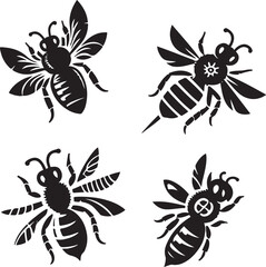 silhouette honey bee icon vector