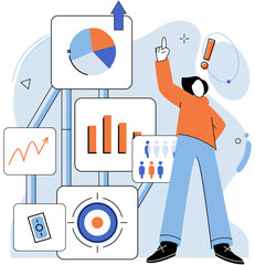 Business development. Vector illustration. Business Concept illustrations capture essence complex ideas and concepts Men and women contribute equally to business success and progress Diverse groups