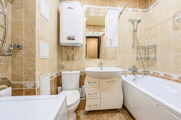 interior apartment room bathroom, sink, decorative elements, toilet. WC, sanitary unit, wash room