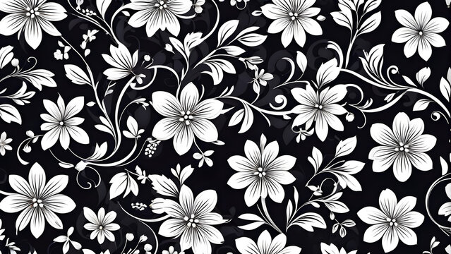 seamless white floral pattern dark background. vector collection of floral ornament dark background. 
