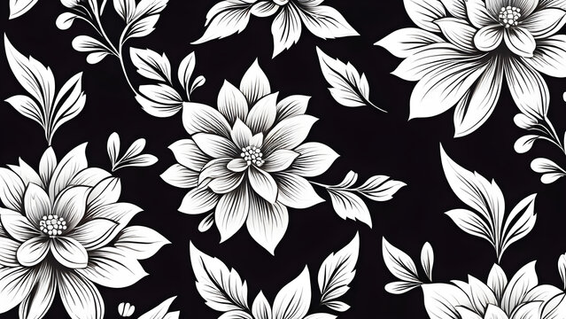 seamless white floral pattern dark background. vector collection of floral ornament dark background. 