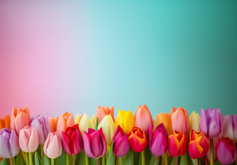 a photo Abundant tulips flower Background, Lighting: Soft,tulips and the empty pastel space, mother day, birthday, woman's day