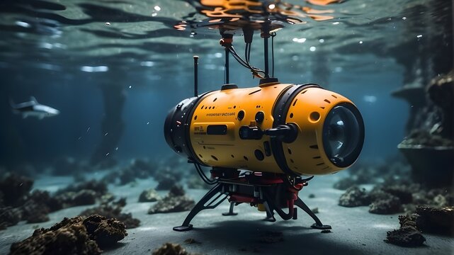 An underwater drone exploring the depths of the ocean with advanced imaging technology