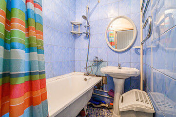 interior apartment room bathroom, sink, decorative elements, toilet. WC, sanitary unit, wash room