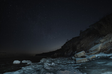 Night scene, Estonian nature,view of the Paldiski sea cliff and the starry sky.