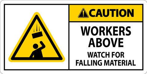 Caution Sign, Workers Above Watch For Falling Material