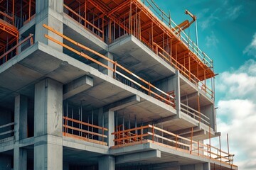 modern concrete and steel building construction site.