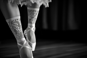 legs only, midkick showing the intricate lace of dance socks - obrazy, fototapety, plakaty