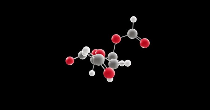 Triglyceride molecule, rotating 3D model of triformin, looped video on a black background