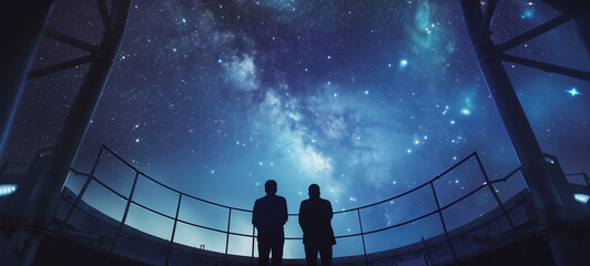 Beneath the starry night sky, a team of astronomers gathers around a powerful telescope, capturing breathtaking images of distant galaxies