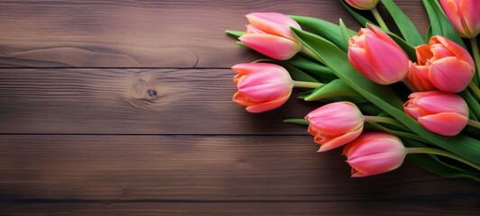 Pink Tulips on Wooden Surface