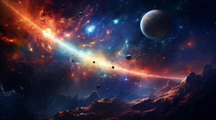 Fototapeta na wymiar Universe scene with planets, stars, and galaxies.