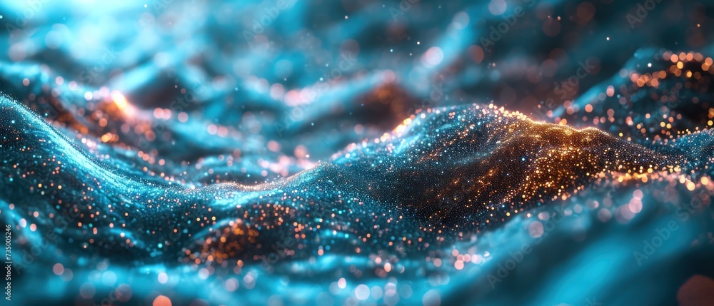Aufkleber abstract wallpaper featuring a futuristic wave of dots and geometric patterns, illustrating the interconnectedness of science and future network technologies