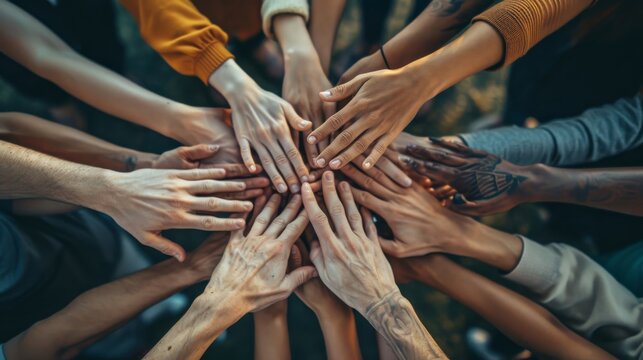 Zine Culture-inspired collage of hands forming a bridge,  symbolizing connection and cooperation