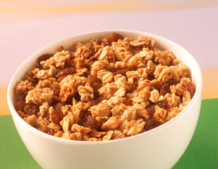 Knuspermüsli, haferflocken, Müsli, weisse Schale, gesund