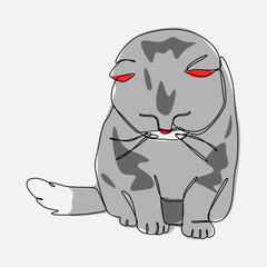 cute sleepy gray cat. continuous one line drawing with color. editable stroke. animal, pet, sleeping concept. vector illustration.