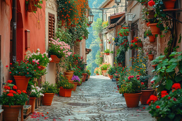 Fototapeta na wymiar Enchanting European Village: A Picturesque Journey through Ancient Italian Streets