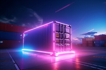 Isolated Strength A single container stands resolute on an empty concrete floor, a symbol of industrial endurance and solitary strength. Generative AI.