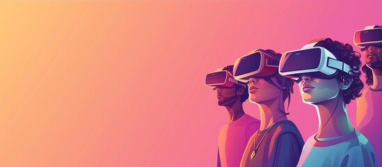 People wearing VR headsets and interacting with friends and family in a virtual social environment,