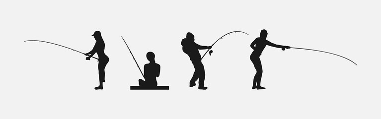 set of silhouettes of fishing. isolated on white background. vector illustration.