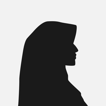 silhouette of a woman wearing a hijab side view. Muslim women's clothing. white isolated background. vector illustration.