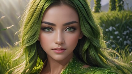 Naklejka premium Close up portrait of a glamour model with green hair