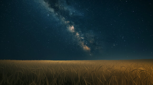 A high-quality photo of a field in the foreground, with a clear view of the Milky Way galaxy in the background.